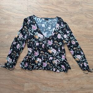 American Eagle Outfitters Floral Blouse - Black and Pink
